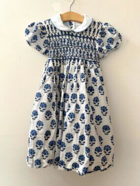 India Amory x Smockingbird Blue Floral Smocked Kids Dress with Peter Pan Collar